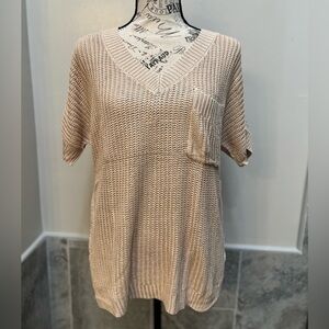 Beige Knit V-Neck Blouse